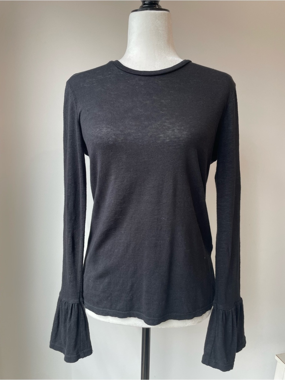 FRAME Black Long Sleeve Ruffle Cuff Tee